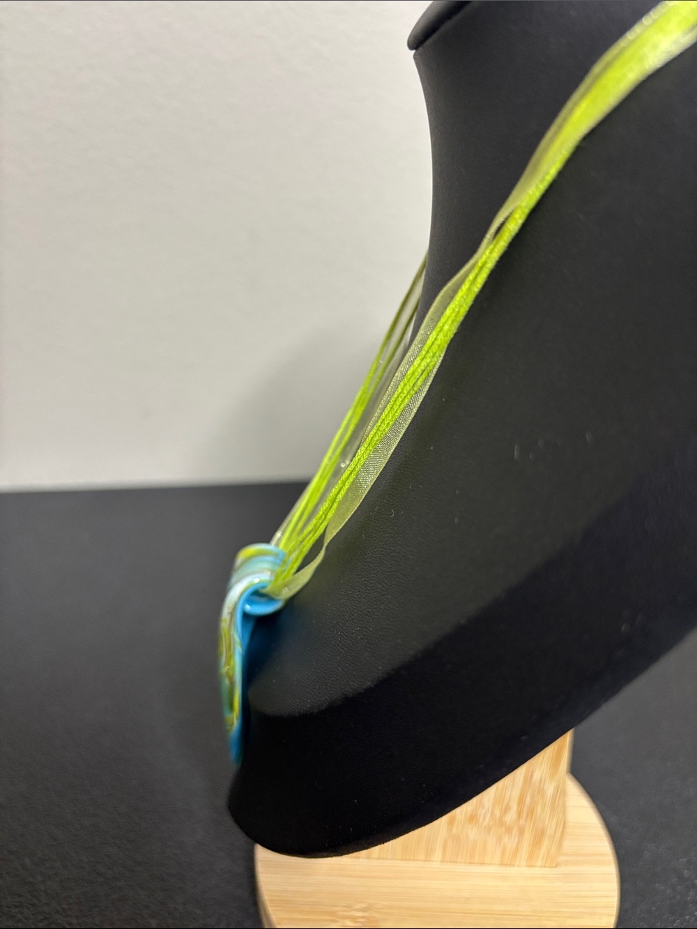 Handmade Turquoise Lime Dichroic Glass Pendant Necklace - Picture 3 of 9